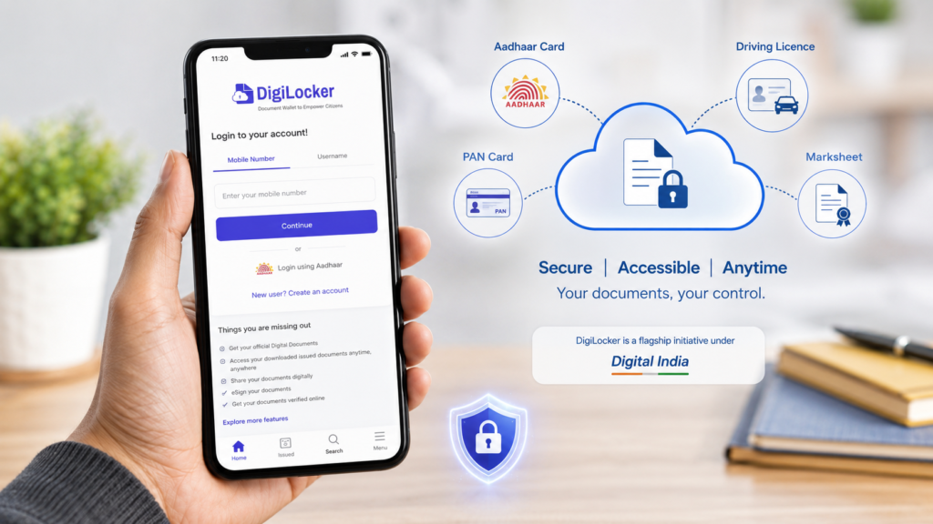 DigiLocker login screen.